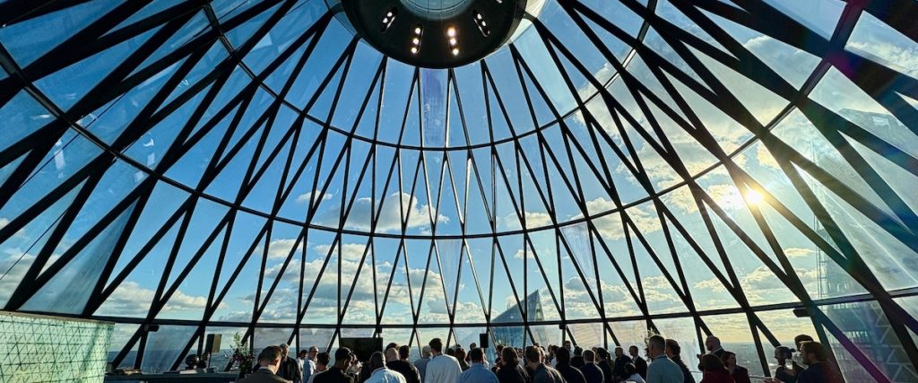 Searcys At The Gherkin - a photo of a corporate event on the top level.