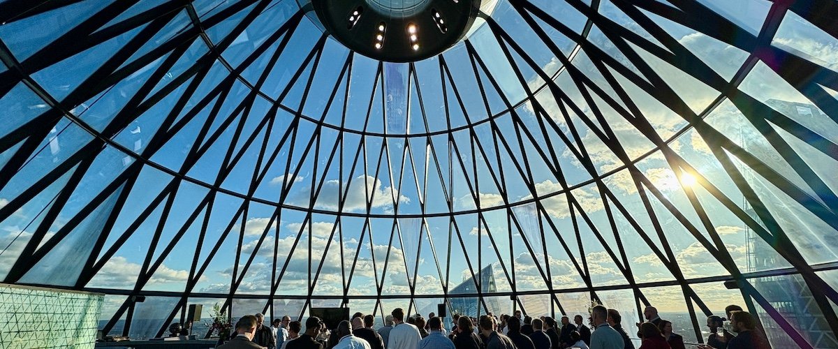 Searcys At The Gherkin - a photo of a corporate event on the top level.